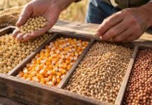 Granos: el maíz cambió de rumbo en Rosario mientras soja y trigo resistieron la baja de Chicago Soja, maíz y trigo separados en compartimentos durante una revisión de granos vinculada al mercado agrícola de Rosario.