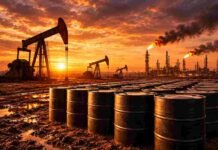 El petróleo vuelve al centro de la escena en los mercados Bombas extractoras de petróleo, barriles y una refinería al atardecer, en una imagen representativa de la producción y procesamiento de crudo.