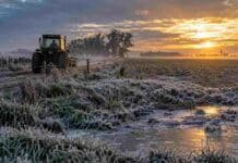 Pronóstico para martes, miércoles y jueves: del bajo cero a 35 °C en 48 horas Campo argentino con heladas al amanecer y un tractor en actividad, en una jornada marcada por un fuerte cambio térmico entre frío y calor.