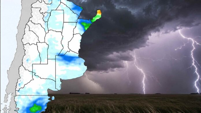 Pronóstico de lluvias para Argentina hasta el 14 de septiembre de 2026, con mapa de precipitaciones y tormentas sobre áreas productivas.