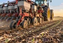 Una sembradora mal calibrada puede costar hasta 600 kg/ha: cinco errores que se repiten Sembradora trabajando sobre un lote con rastrojo durante la implantación de maíz, en una imagen que ilustra la importancia de la calibración y la uniformidad de siembra.