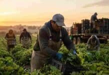 Trabajo rural: venció la compatibilidad con beneficios sociales y crece la preocupación por 120.000 puestos Trabajadores rurales realizan tareas de cosecha en un campo durante una jornada de empleo temporario.