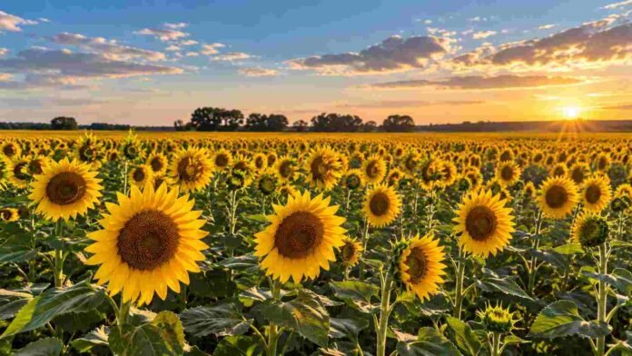 cultivo-girasol-lote-floracion Lote de girasol en plena floración, con plantas uniformes y buen desarrollo en un campo agrícola.