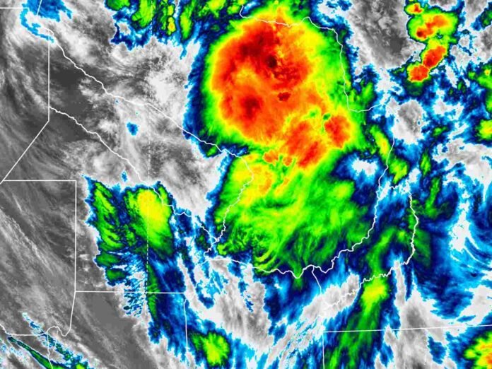 imagen-satelital-tormentas-nea-9-octubre-6am-ruralnet Imagen satelital de las 6:00 del viernes 9 de octubre de 2026 que muestra núcleos de tormentas con gran desarrollo nuboso.