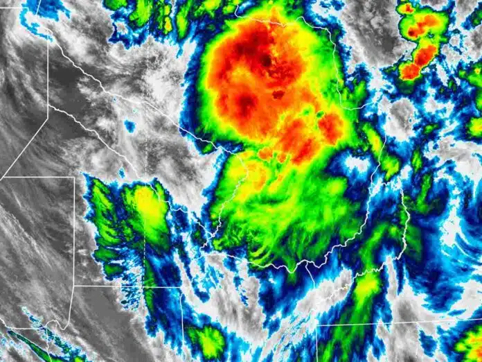 imagen-satelital-tormentas-nea-9-octubre-6am-ruralnet Imagen satelital de las 6:00 del viernes 9 de octubre de 2026 que muestra núcleos de tormentas con gran desarrollo nuboso.
