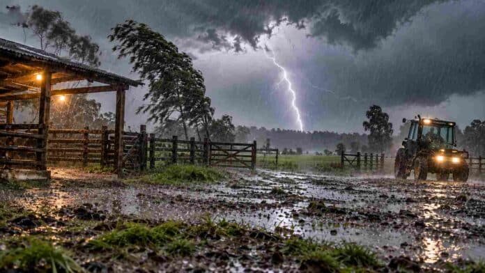 lluvias-intensas-granizo-actividad-electrica-ruralnet Tormenta con lluvias intensas, granizo y fuerte actividad eléctrica en un entorno rural.