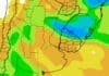 Perspectiva agroclimática hasta el 28 de octubre: dónde se esperan lluvias de más de 100 mm Mapa de precipitaciones previstas para octubre de 2026 en el Litoral argentino y Uruguay, con zonas de mayores acumulados representadas en tonos azules y verdes.