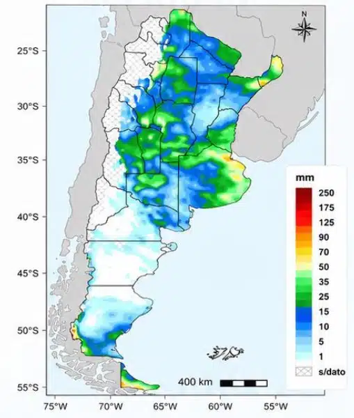 Mapa del pronóstico de lluvias acumuladas en Argentina hasta el 9 de noviembre de 2026, con mayores precipitaciones previstas en el NEA y sectores de la región Pampeana, según la escala de milímetros.