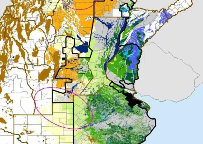 Mapa de reservas hídricas del suelo en Argentina que muestra excesos de humedad en el Litoral y condiciones deficitarias en otras regiones agrícolas durante El Niño 2026.