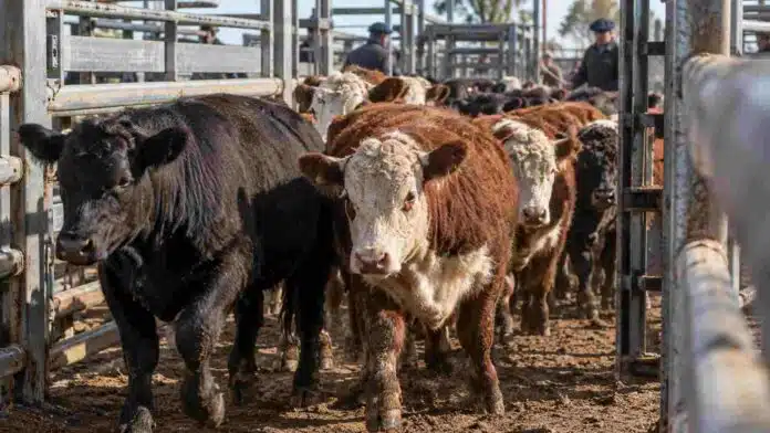 mercado-agroganadero-novillitos-vaquillonas-ruralnet Novillitos y vaquillonas avanzan por una manga de clasificación en el Mercado Agroganadero, durante una jornada de comercialización de hacienda.