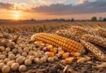 Granos: Rosario arrancó octubre con menos compradores de maíz y nuevas bajas en soja Soja, maíz y trigo en primer plano, en una imagen que representa la operatoria del mercado de granos de Rosario al inicio de octubre.