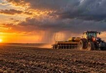 Girasol 2026/27: la siembra llega al 41,9%, pero las lluvias complican las tareas en el sur Tractor con sembradora trabajando en un campo sin cultivos, bajo un cielo de tormenta con lluvias en el horizonte, durante la campaña de girasol 2026/27 en Argentina.