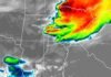 Avisos meteorológicos por tormentas fuertes, granizo y ráfagas en cuatro provincias Imagen satelital de tormentas fuertes con núcleos de gran intensidad identificados en rojo y naranja sobre el noreste argentino, durante el 22 de octubre de 2026.