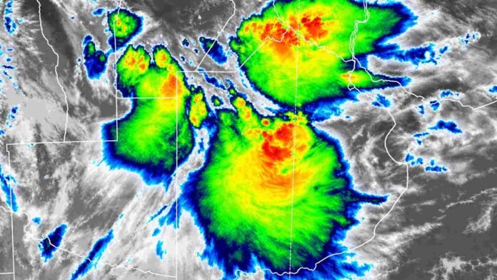 tormentas-fuertes-satelite-cinco-provincias-ruralnet Imagen satelital mejorada de un sistema de tormentas fuertes con lluvias intensas y núcleos convectivos sobre sectores de Buenos Aires, Córdoba, Entre Ríos, Santa Fe y San Luis.