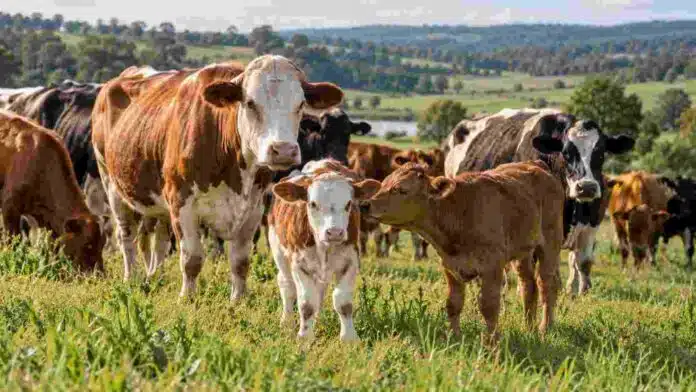 Vacas con terneros en un campo ganadero sobre pasturas, en una imagen ilustrativa de un rodeo de cría.